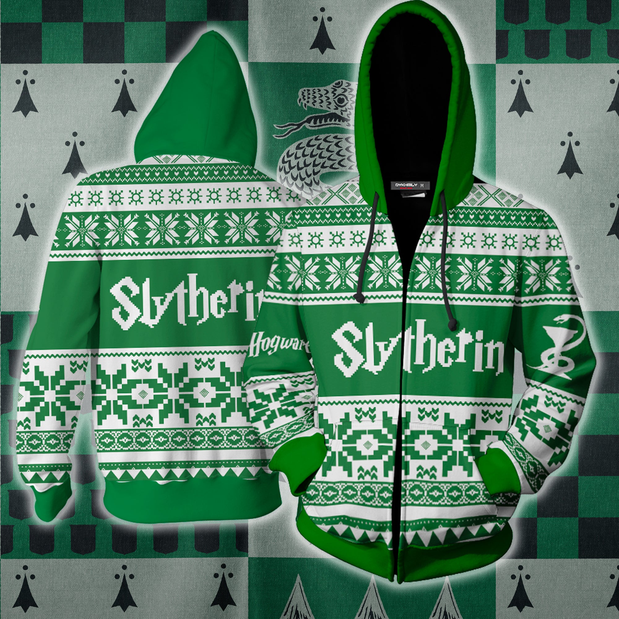 The Slytherin Snake Harry Potter Ugly Christmas Zip Up Hoodie
