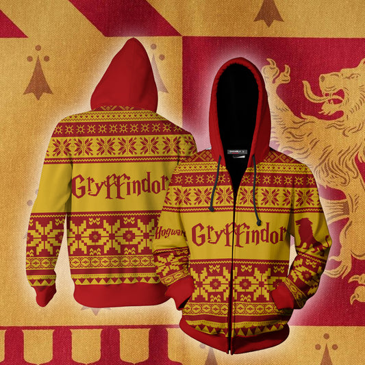 The Gryffindor Lion Harry Potter Ugly Christmas Zip Up Hoodie 4XL