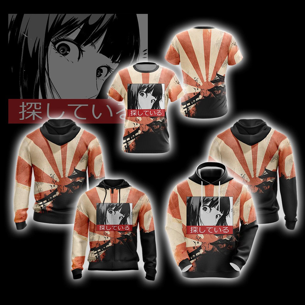 Sad Japanese Girl Zip Up Hoodie