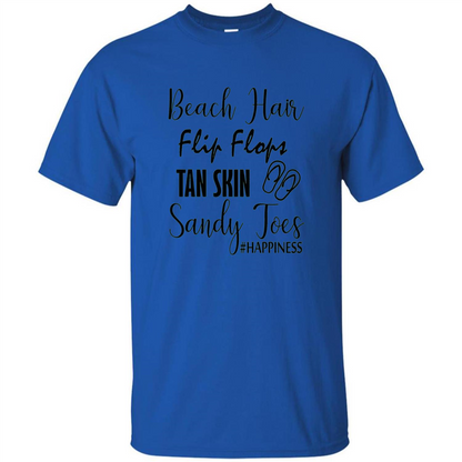 Summer Tshirt Beach Hair Flip Flops Tan Skin Sandy Toes Happiness Royal