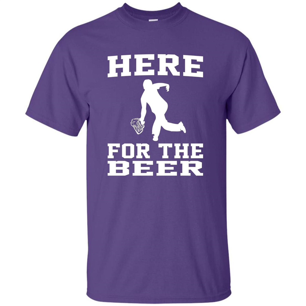 Funny Bowling Drinking Shirt Here For The Beer T-shirt Purple