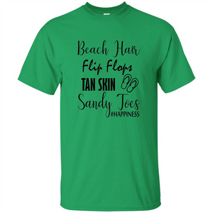 Summer Tshirt Beach Hair Flip Flops Tan Skin Sandy Toes Happiness