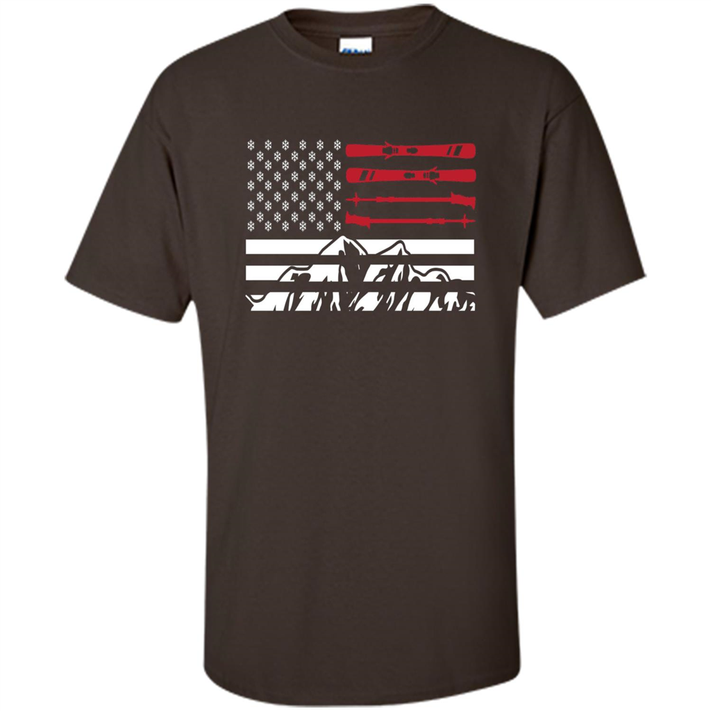 Skiing American Flag T-Shirt Dark Chocolate