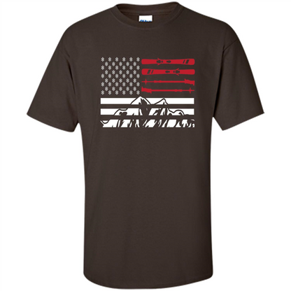 Skiing American Flag T-Shirt Dark Chocolate