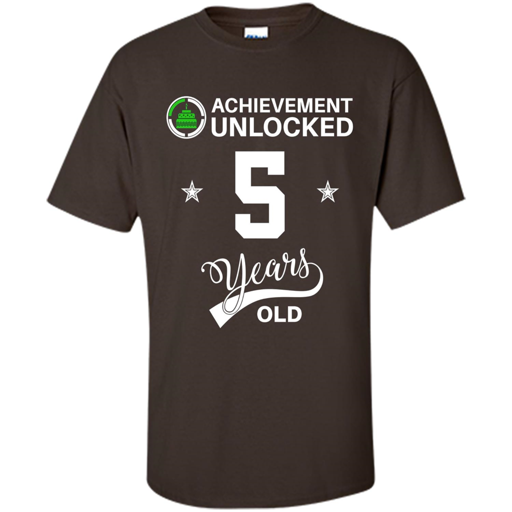 Happy 5th birthday T-shirt Achievement Unlocked 5 Years Old Dark Chocolate