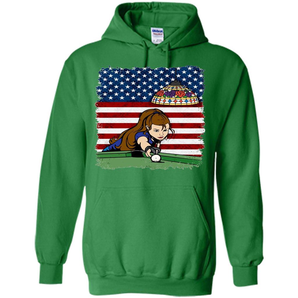 Female Pool Player on American Flag Patriotic T-shirt Irish Green