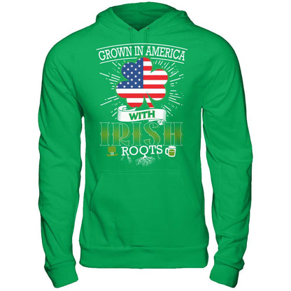 Grown In America With Irish Roots T-shirt Gildan - Pullover Hoodie Irish Green