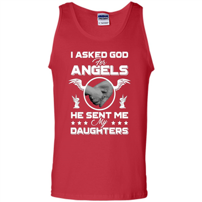 Mom Dad T-shirt I Asked God For Angels He Sent Me My Daughters Red