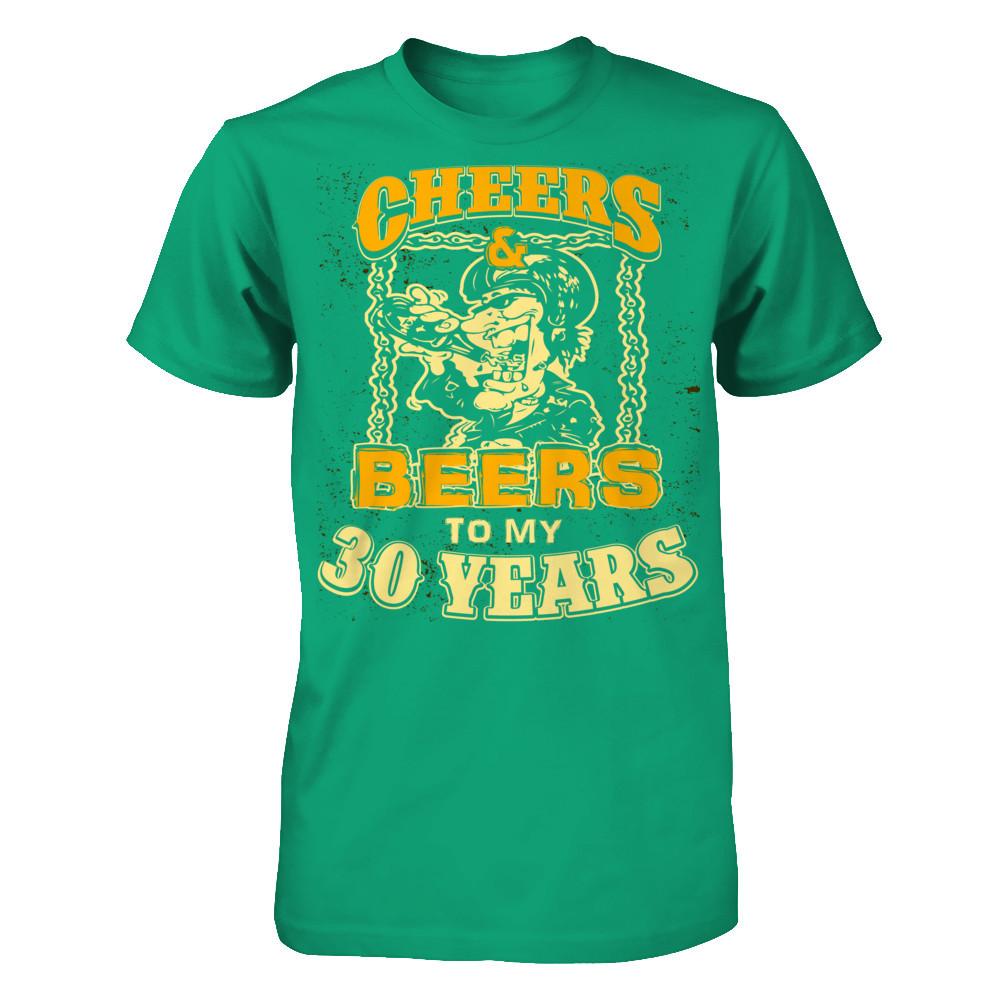 Cheers & Beers To My 30 Years T-shirt Gildan - Short Sleeve Tee Kelly Green