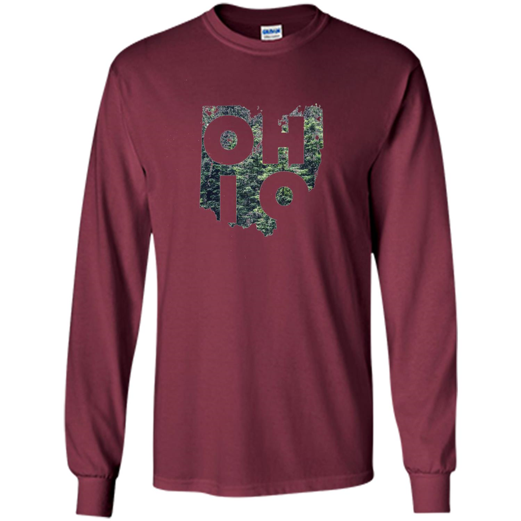 State Of Ohio T-Shirt Distressed with Trees Maroon