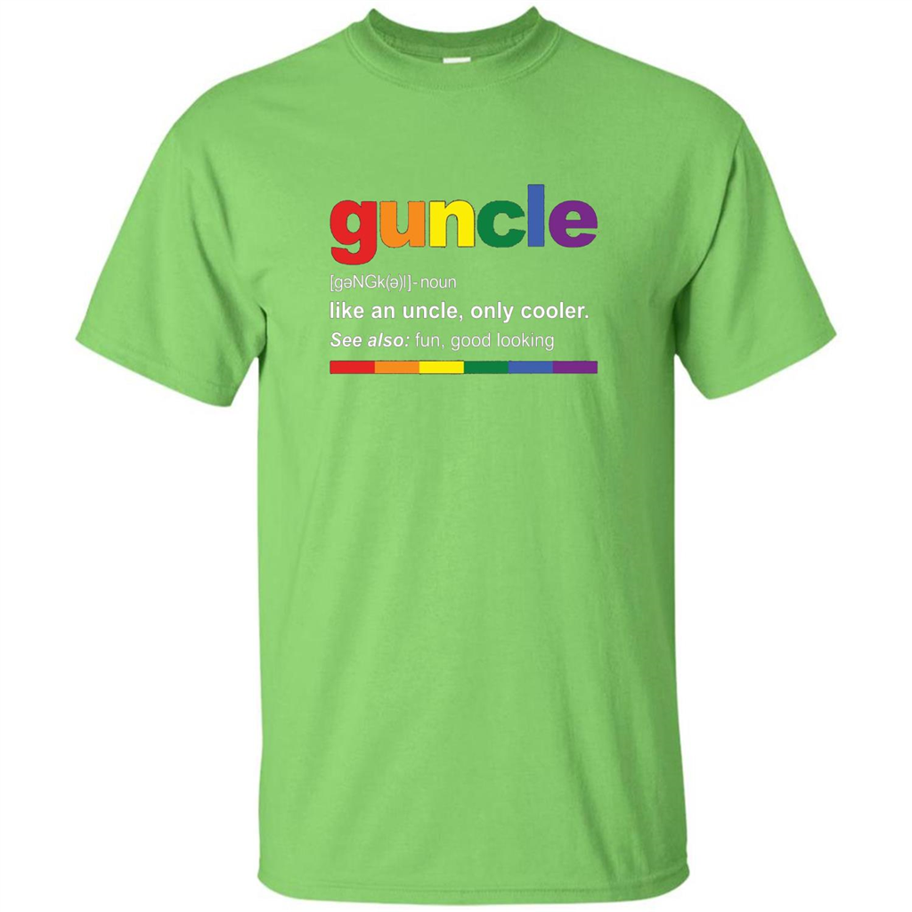 Mens Rainbow Guncle Definition T-Shirt Funny Gift For Gay Uncle Lime