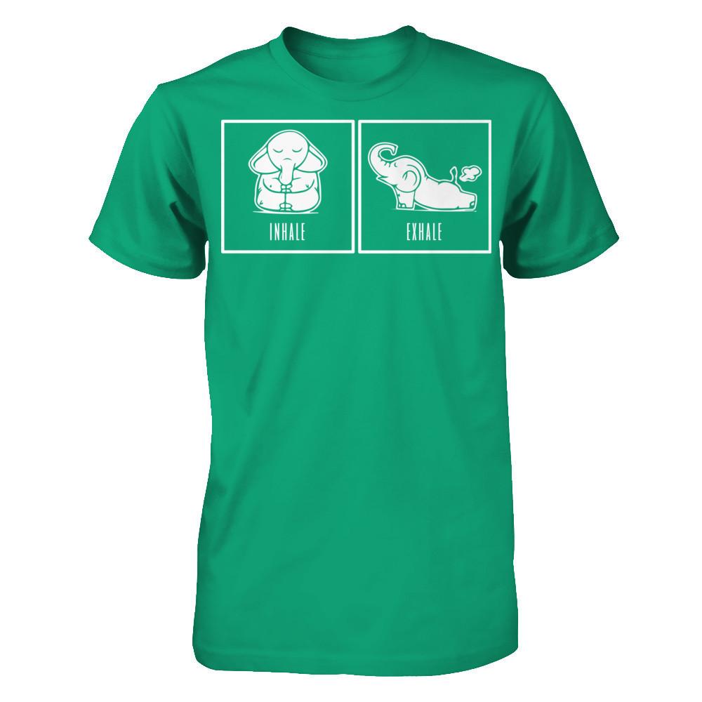 Elephant Inhale - Exhale T-shirt Gildan - Short Sleeve Tee Kelly Green