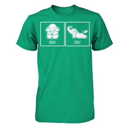 Elephant Inhale - Exhale T-shirt Gildan - Short Sleeve Tee Kelly Green
