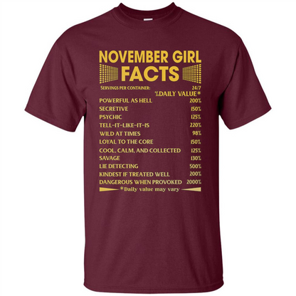 November Girl Facts T-shirt Birthday Gift T-shirt Maroon