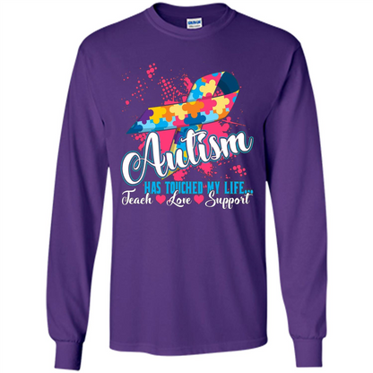 Autism Teacher T-shirts Autism Has Touched My Life Teach Love Support Purple