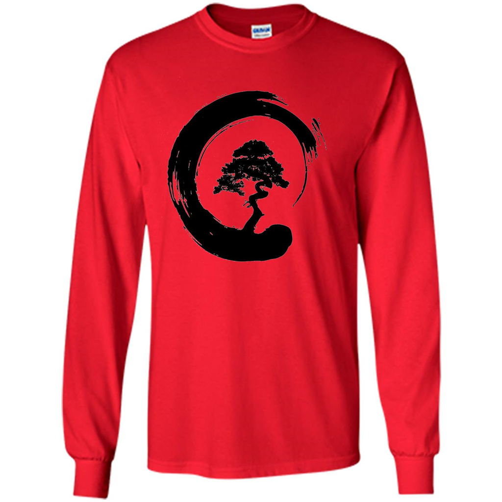 Bonsai Tree in Enso Circle - Buddhist Zen Calligraphy t-hirt Red