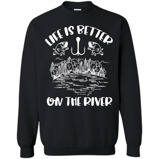 Fishing Fisherman T-shirt Life Is Better On The River Tshirt Black