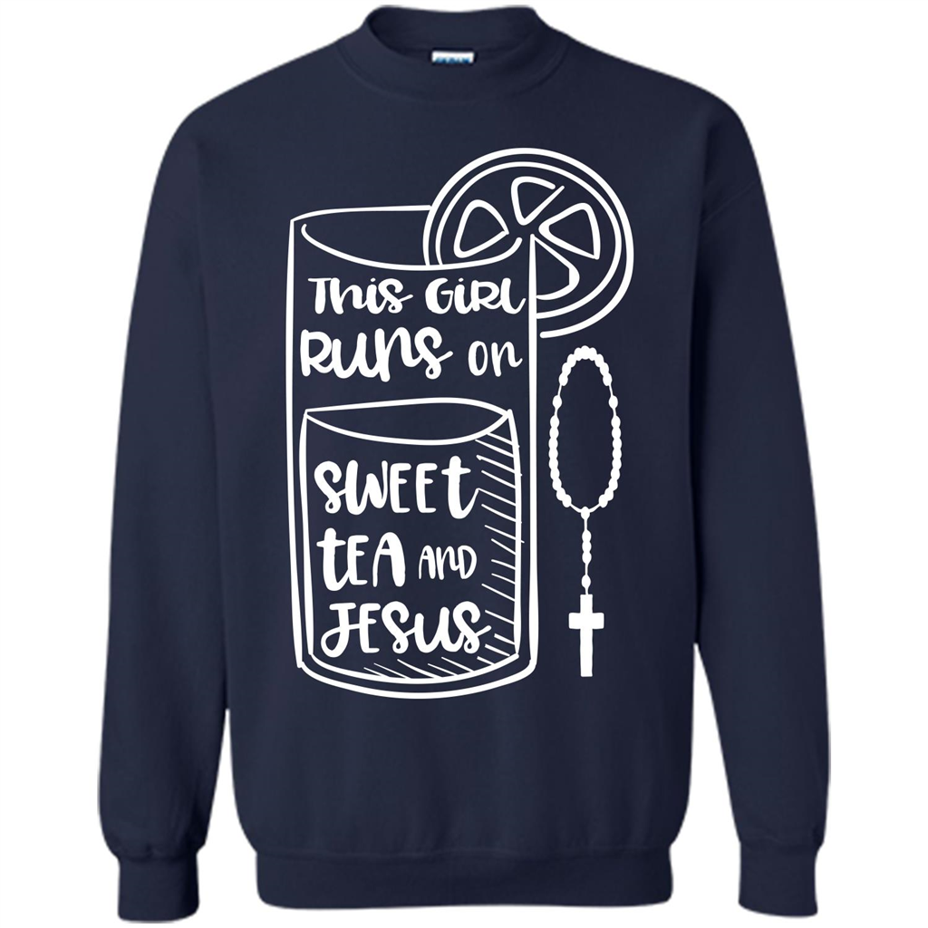 Christian T-shirt This Girl Runs on Sweet Tea and Jesus T-shirt Navy