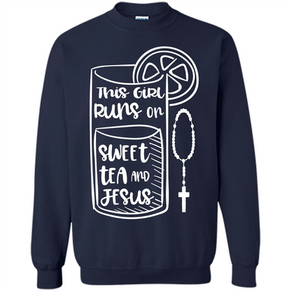 Christian T-shirt This Girl Runs on Sweet Tea and Jesus T-shirt Navy