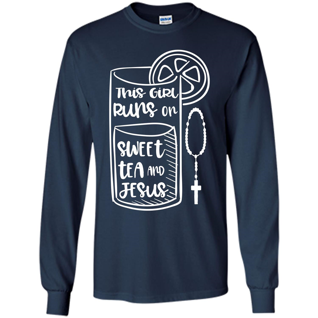 Christian T-shirt This Girl Runs on Sweet Tea and Jesus T-shirt Navy