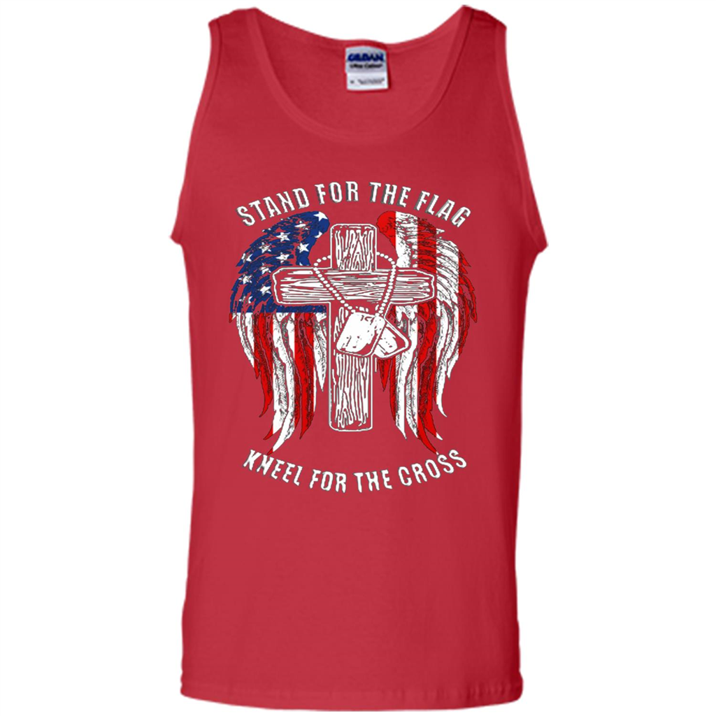 Military T-shirt Stand For The Flag Kneel For The Cross Red
