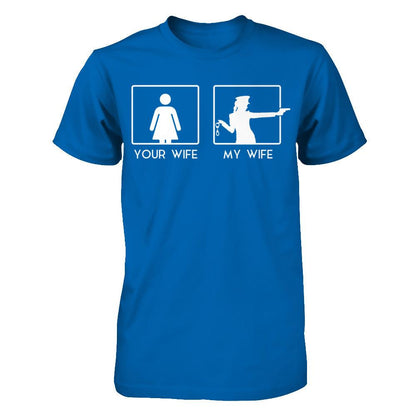 Your Wife - My Wife Loves Shooting Gildan - Short Sleeve Tee Royal