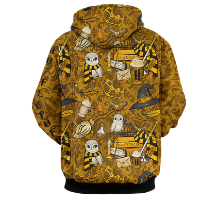 Hogwarts Hufflepuff House Pattern Harry Potter 3D Hoodie