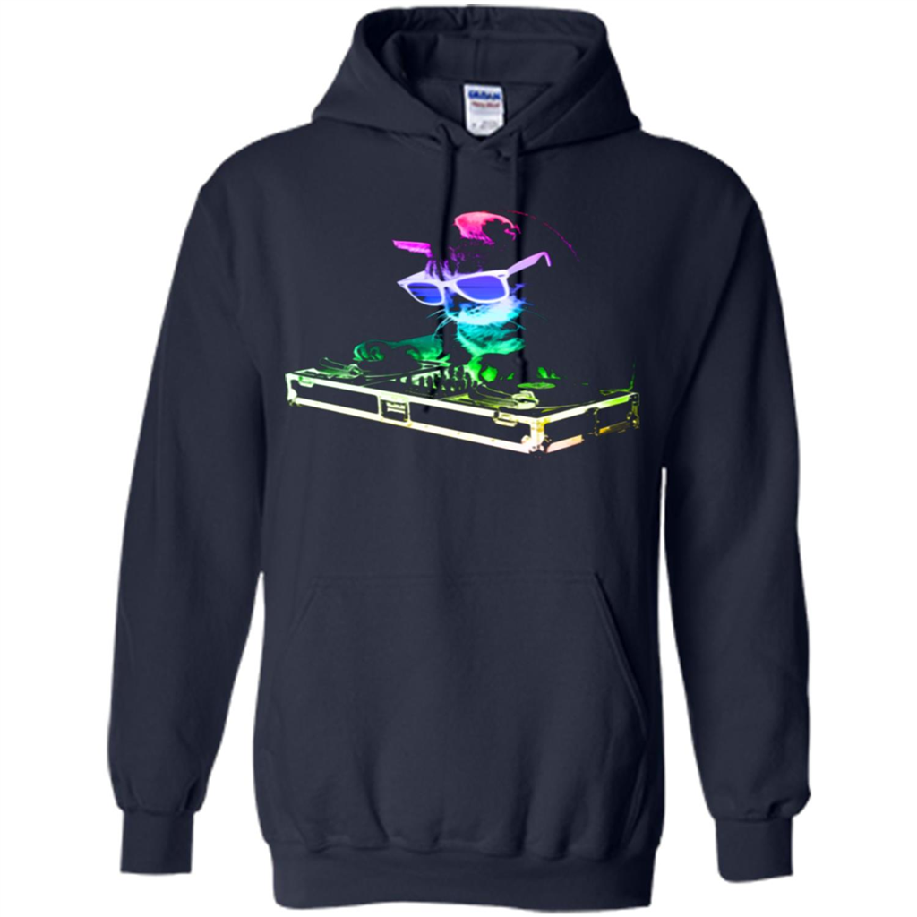 Cat Lover T-shirt House Cat Rainbow DJ Kitty Navy