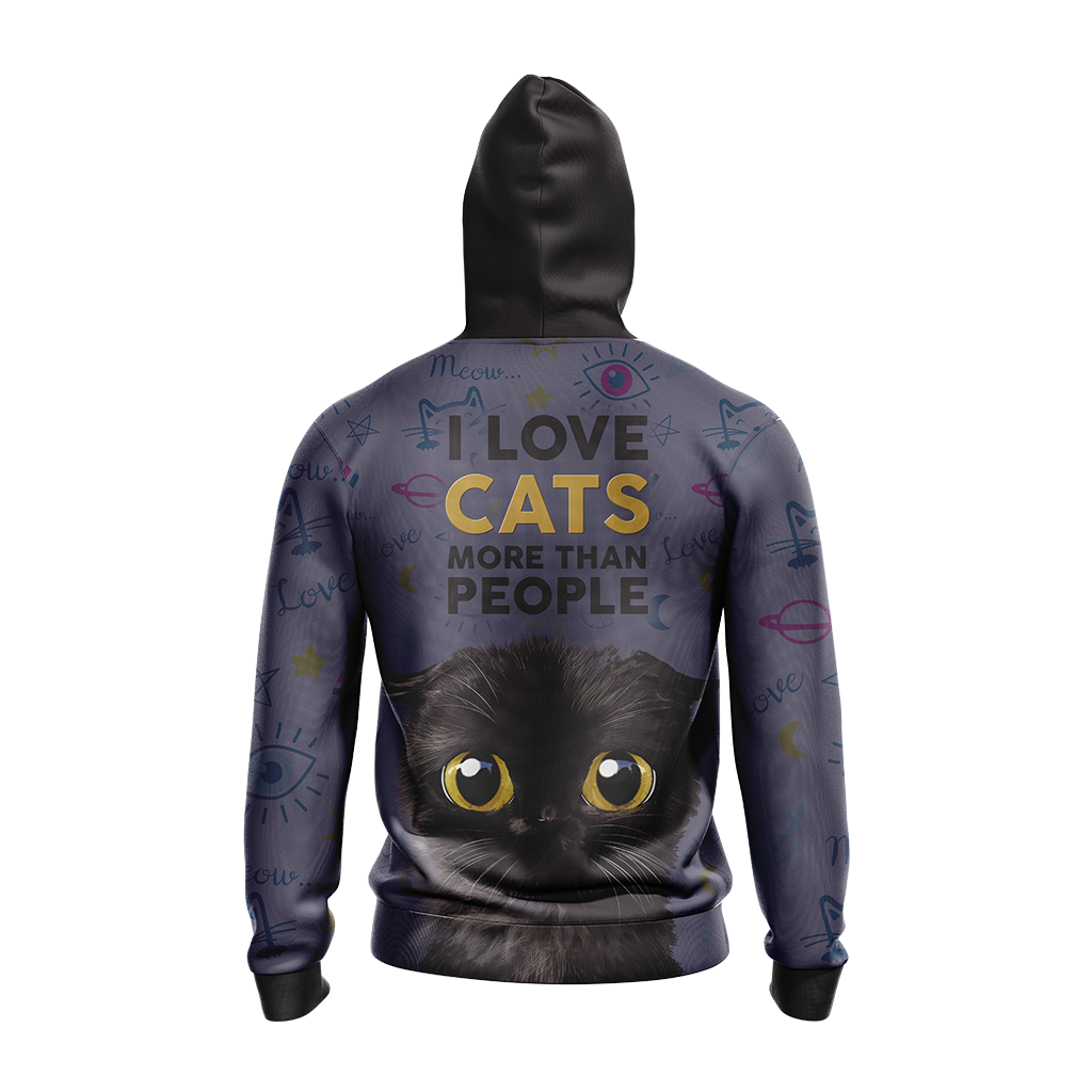 I Love Cats More Than People Unisex Zip Up Hoodie Jacket