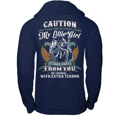 Caution. You Take Smiles Away From My Little Girl. I Take That From You. Of Course, With Extra Terror T-shirt Gildan - Pullover Hoodie Navy