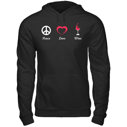 Peace Love Wine Gildan - Pullover Hoodie Black