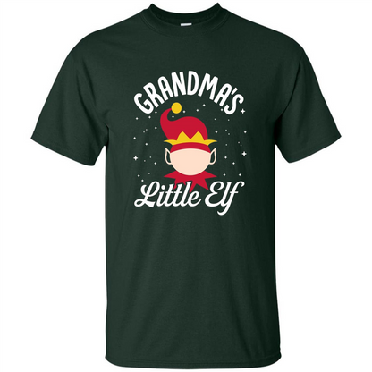 Grandma's Little Elf Christmas T-Shirt Forest Green