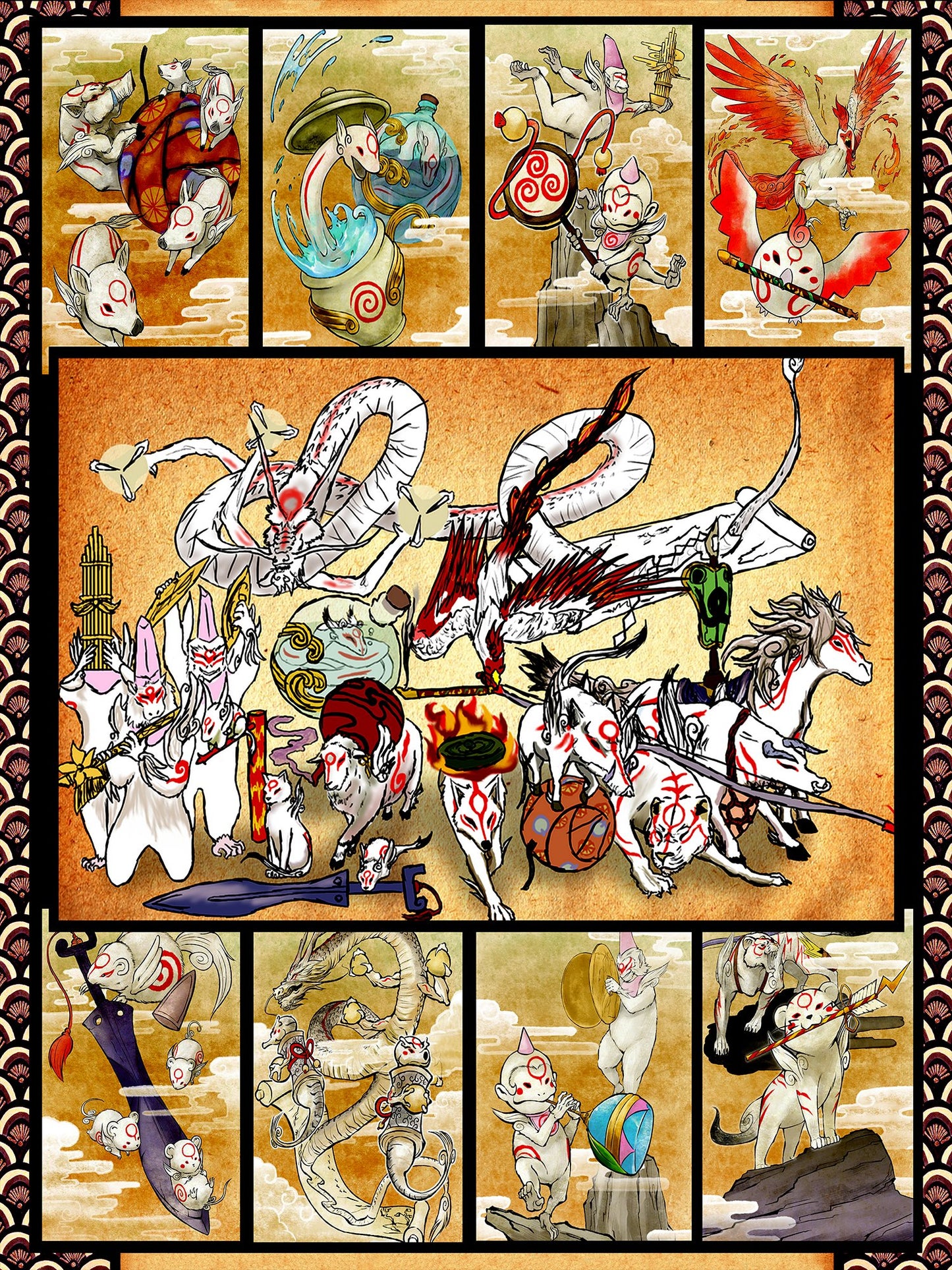 Okami Animals 3D Quilt Bed Set