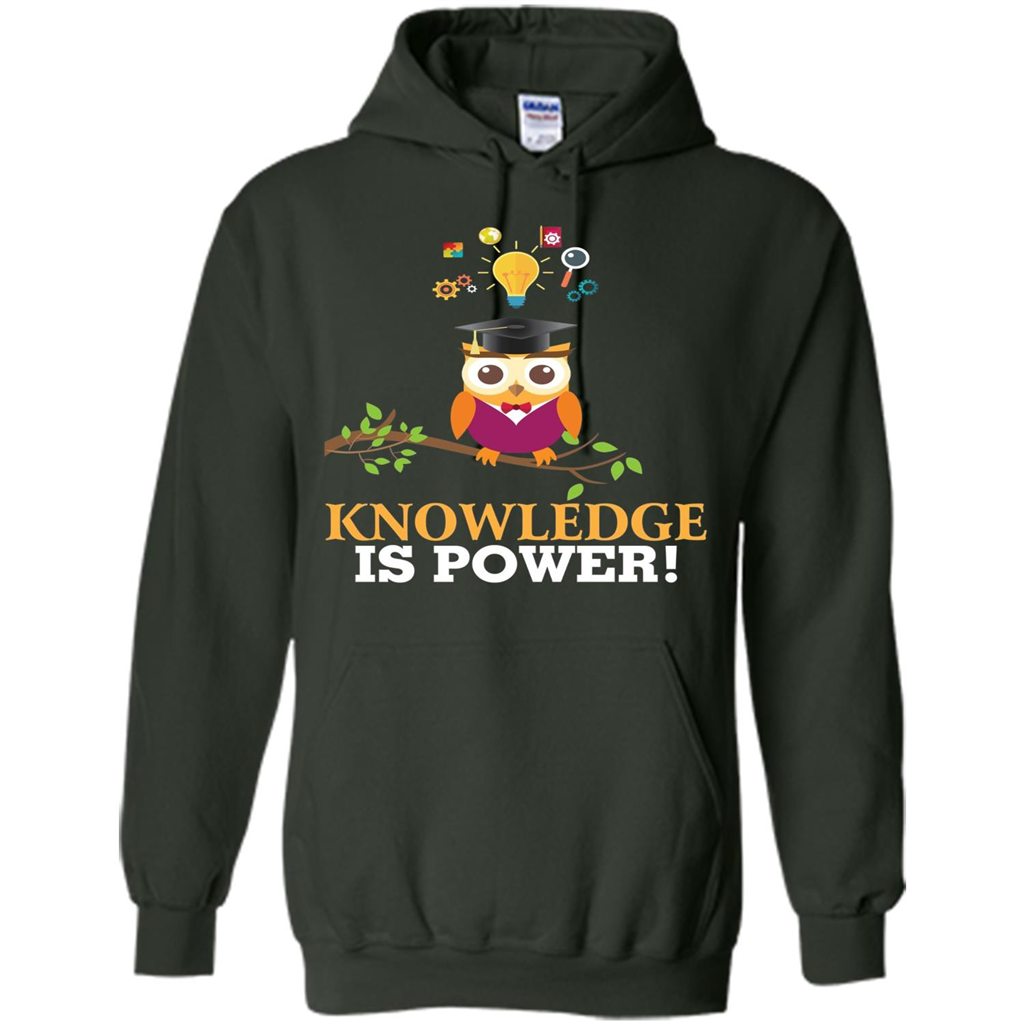 Knowledge is Power T-Shirt Cute Owl Teacher Student T-shirt Forest Green