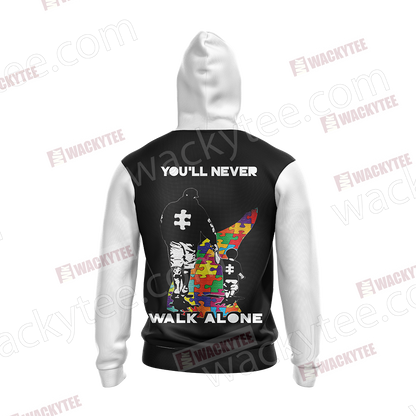 Autism It's Okay To Be Different You're Never Walk Alone Unisex Zip Up Hoodie Jacket