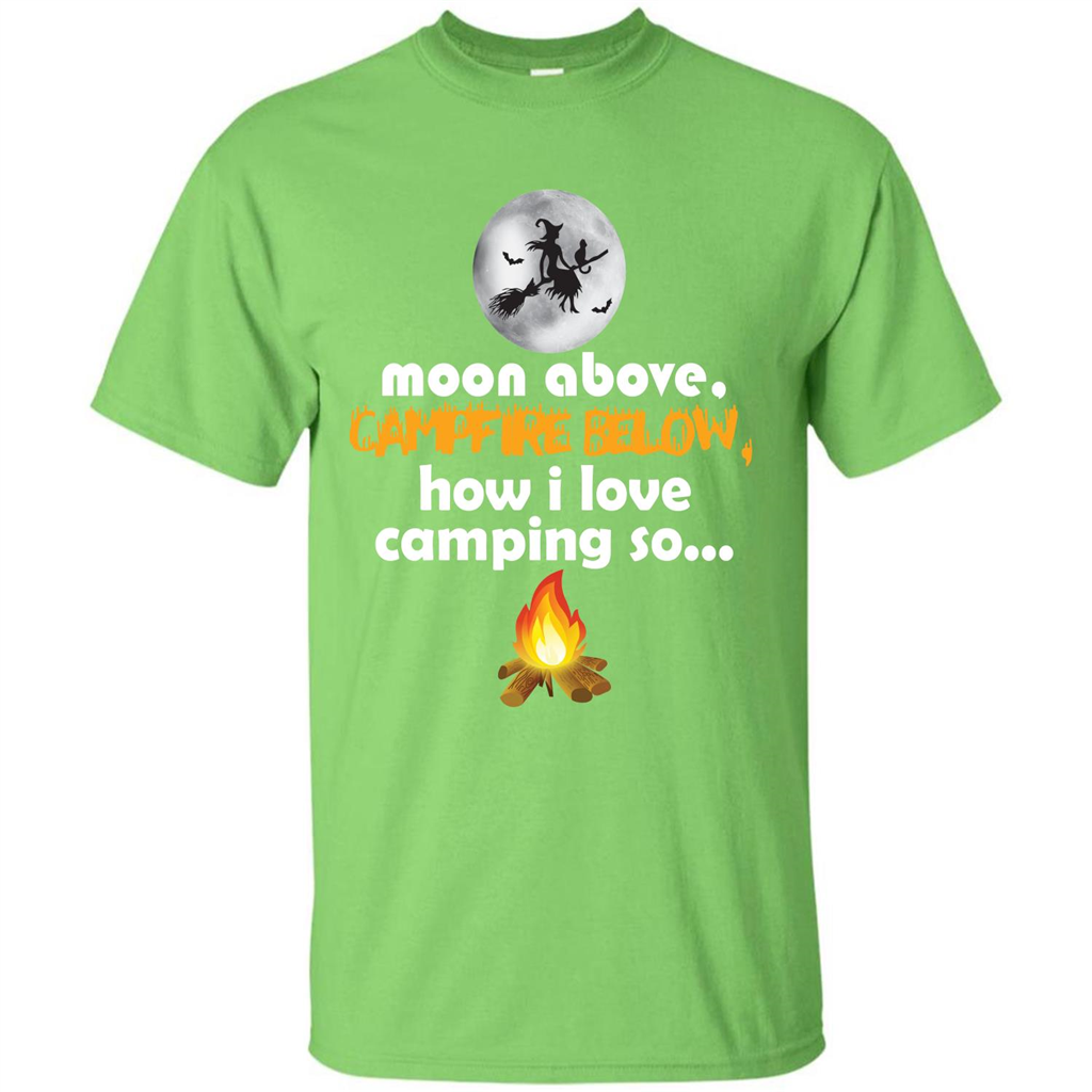 Halloween T-shirt Moon Above Campfire Below T-shirt Lime