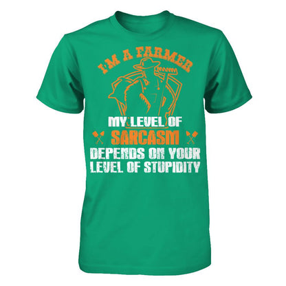 I'm A Farmer My Level Of Sarcasm Depends On Your Level Of Stupidity T-shirt Gildan - Short Sleeve Tee Kelly Green