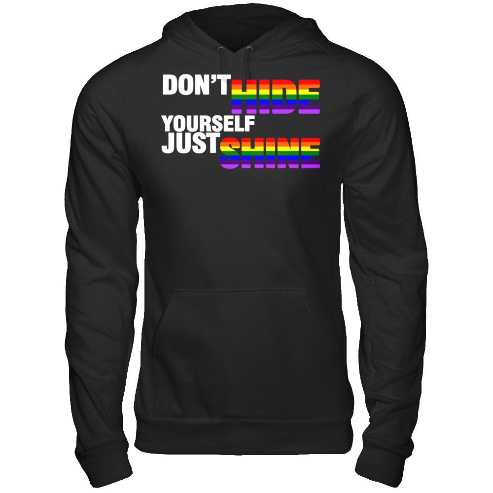 LGBT T-shirt Don't Hide Yourself Just Shine Gildan - Pullover Hoodie Black