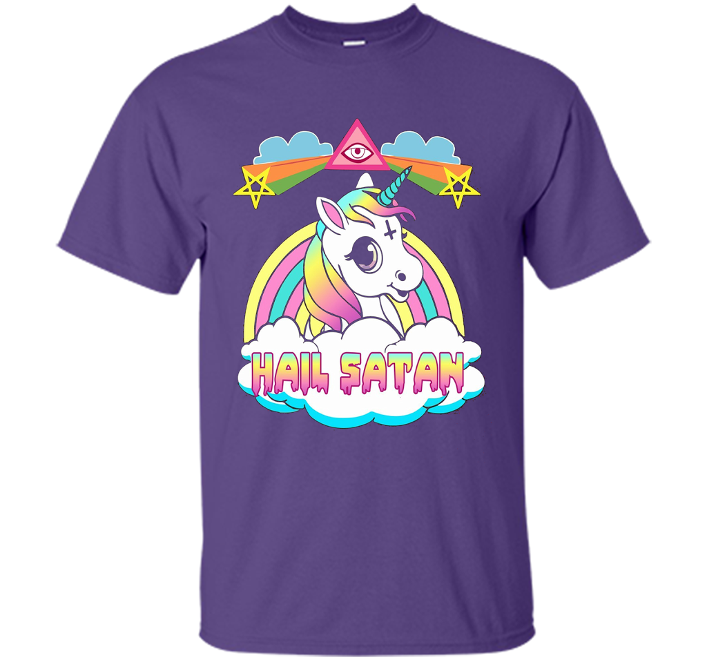 Unicorn Hail Satan Death Metal Rainbown T-shirt Purple