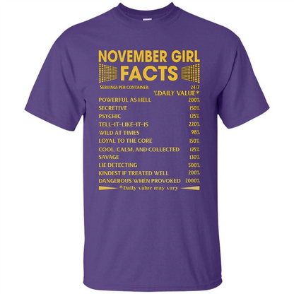 November Girl Facts T-shirt Birthday Gift T-shirt Purple