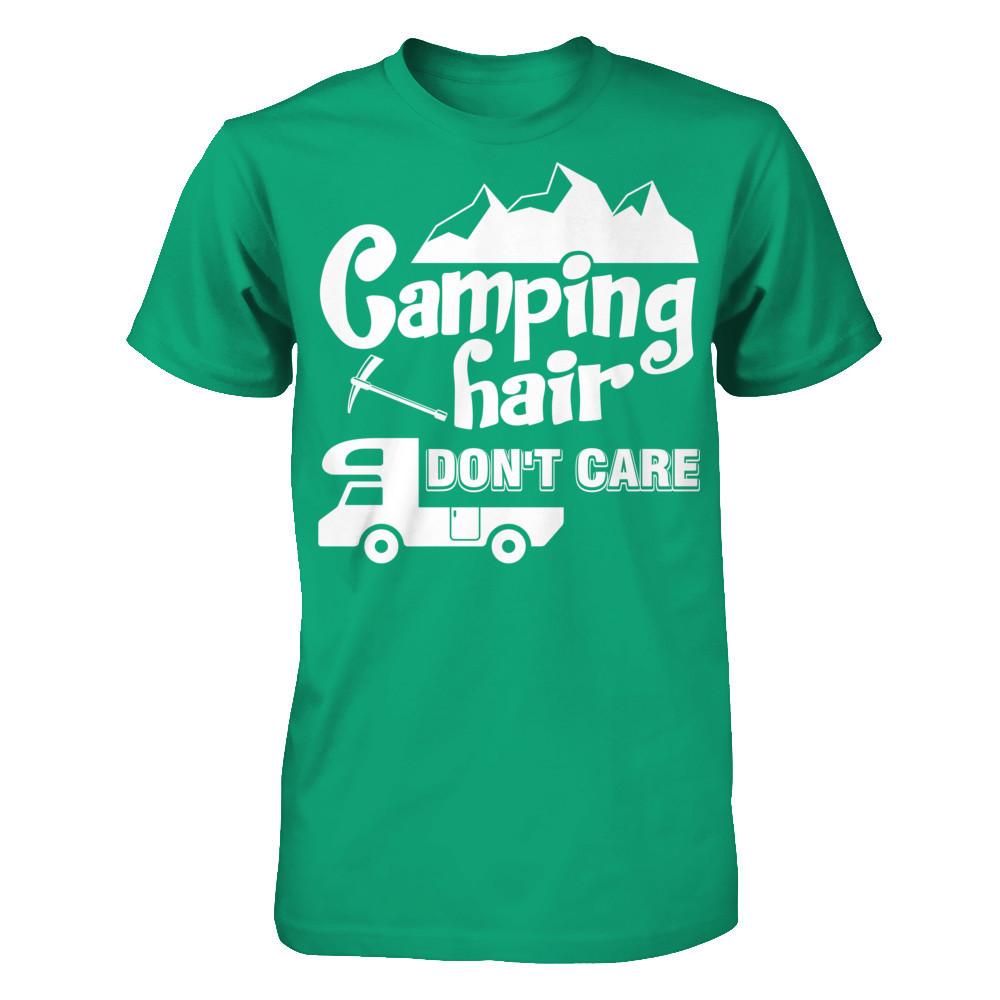 Camping Hair Don't Care T-shirt Gildan - Short Sleeve Tee Kelly Green