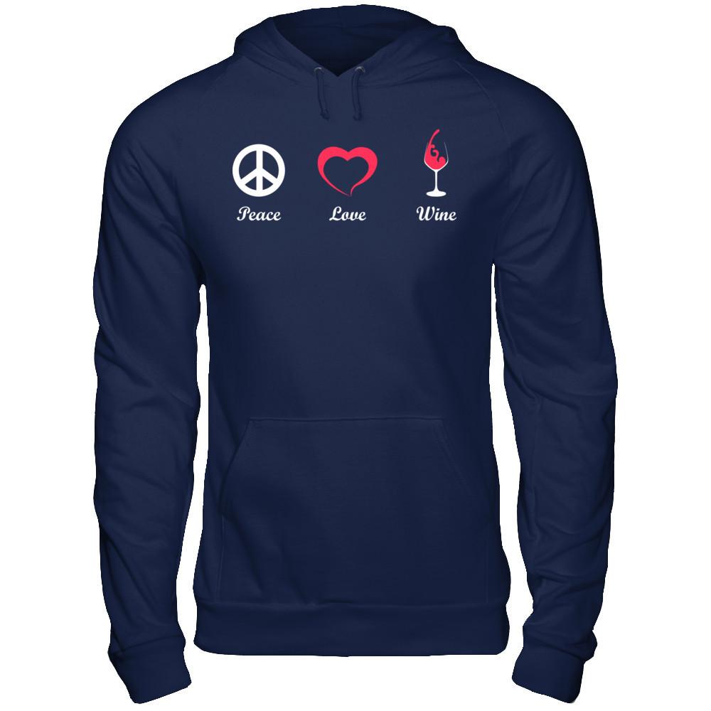 Peace Love Wine Gildan - Pullover Hoodie Navy