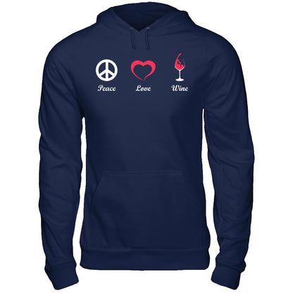 Peace Love Wine Gildan - Pullover Hoodie Navy
