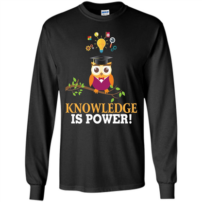 Knowledge is Power T-Shirt Cute Owl Teacher Student T-shirt Black