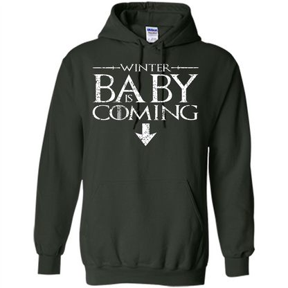 Funny Humor Maternity T-shirt Winter Baby is Coming Forest Green
