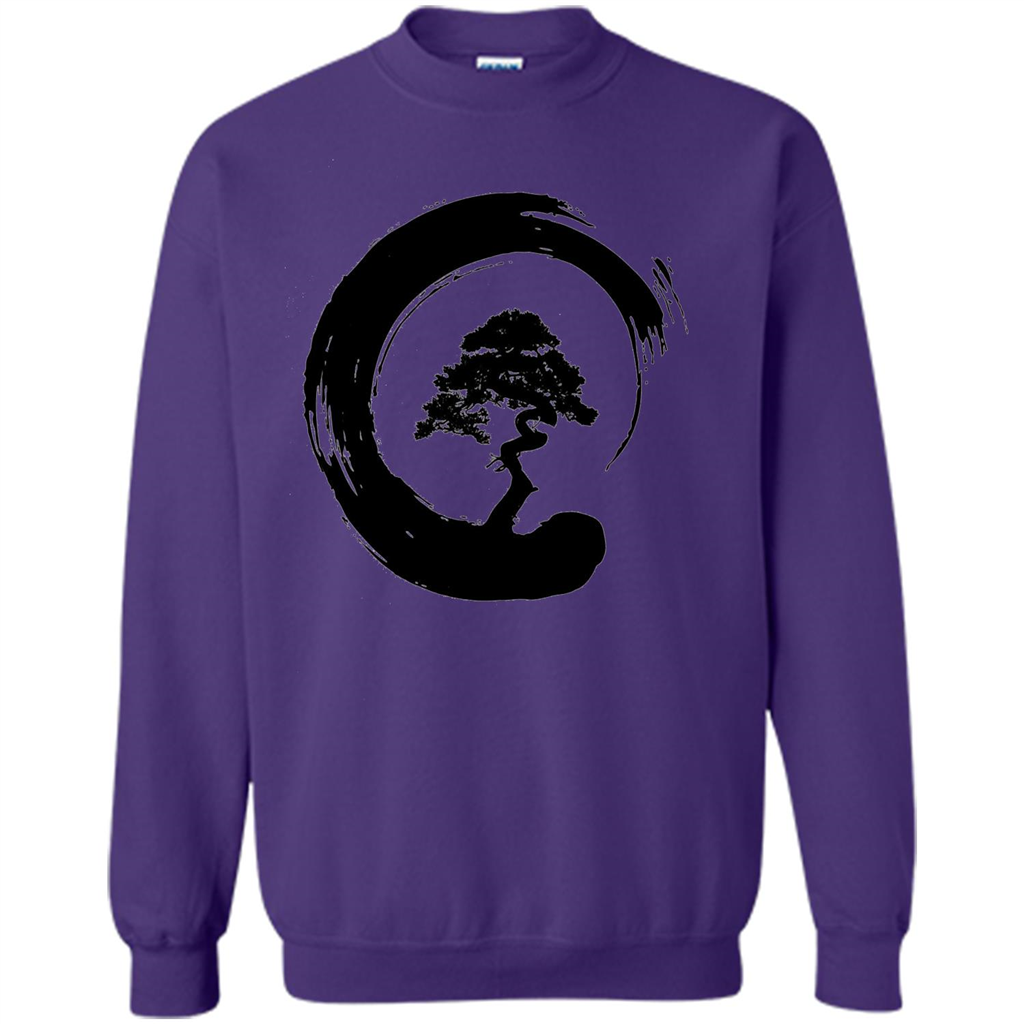 Bonsai Tree in Enso Circle - Buddhist Zen Calligraphy t-hirt Purple