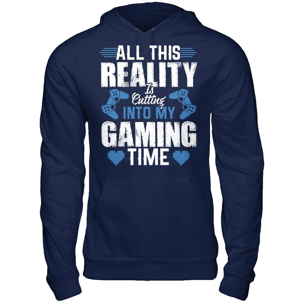 All This Reality Is Cutting Into My Gaming Time T-shirt Gildan - Pullover Hoodie Navy