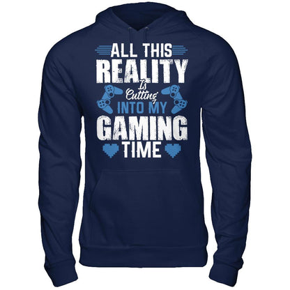All This Reality Is Cutting Into My Gaming Time T-shirt Gildan - Pullover Hoodie Navy