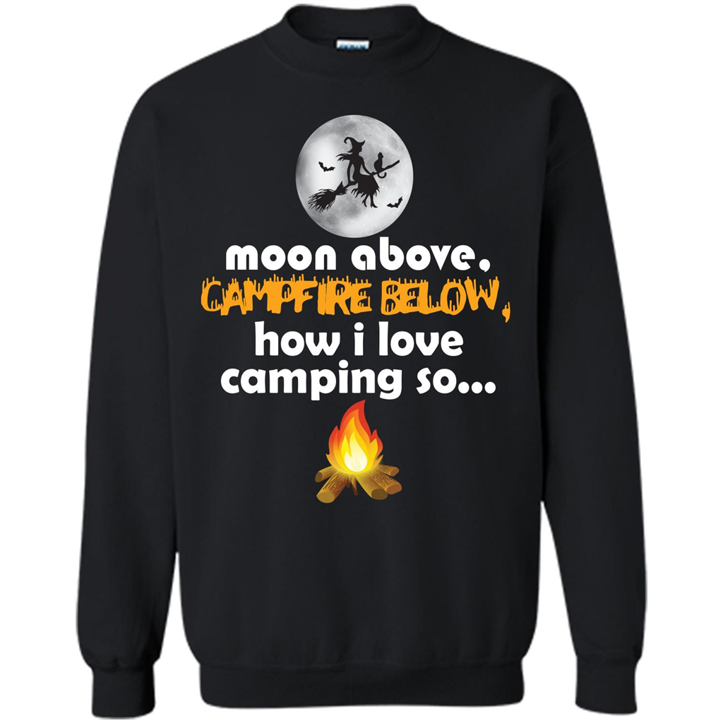 Halloween T-shirt Moon Above Campfire Below T-shirt Black