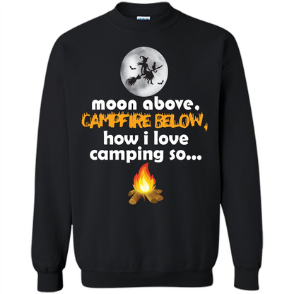 Halloween T-shirt Moon Above Campfire Below T-shirt Black